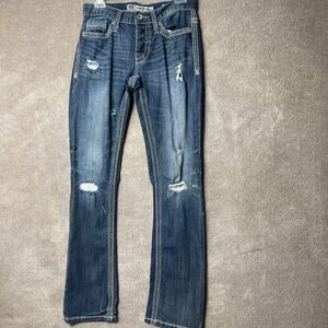 BKE Aiden Straight Jeans Mens 28x32 Blue Button Up Fly  Stretch Denim Distressed